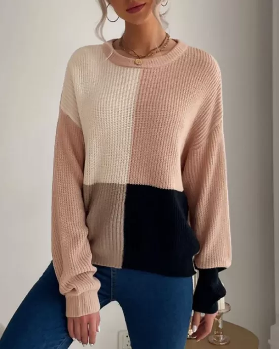 Casual Loose Patchwork Sweater Top