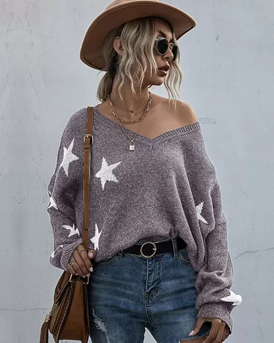 Casual Loose Patchwork V-Neck Sweater Top