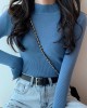 Casual Skinny Long Sleeves Solid Color High-Neck Sweater Tops