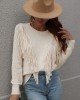 Original Long Sleeves Loose Tasseled Solid Color Round-Neck Sweater Tops