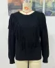 Original Long Sleeves Loose Tasseled Solid Color Round-Neck Sweater Tops