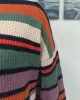 Original Long Sleeves Loose Contrast Color Striped Round-Neck Sweater Tops