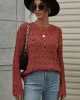 Original Creation Long Sleeves Loose Hollow Solid Color Round-Neck Sweater Tops