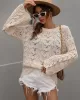 Original Creation Long Sleeves Loose Hollow Solid Color Round-Neck Sweater Tops