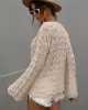 Original Creation Long Sleeves Loose Hollow Solid Color Round-Neck Sweater Tops