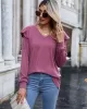 Casual Loose Solid Color V-Neck Shirts Top