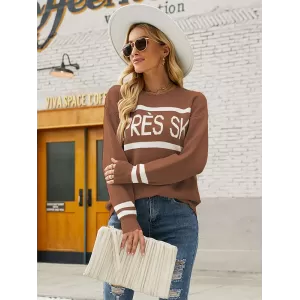 Casual Loose Letter Print Solid Color Round-Neck Sweater Tops