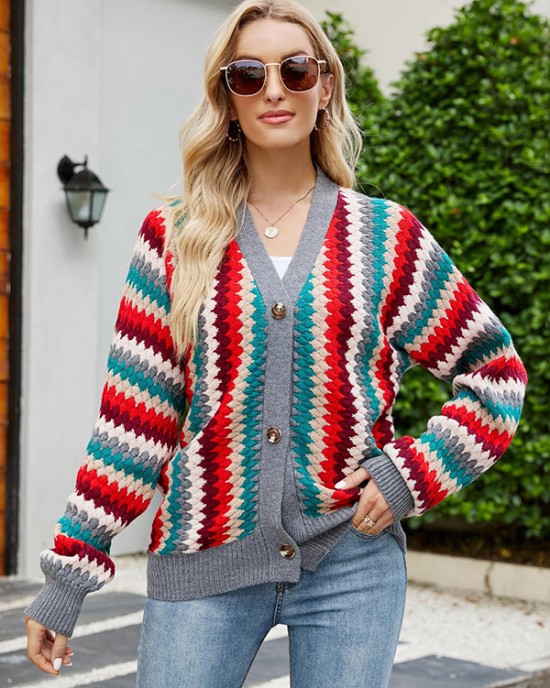 Casual Loose Patchwork V-Neck Sweater Top