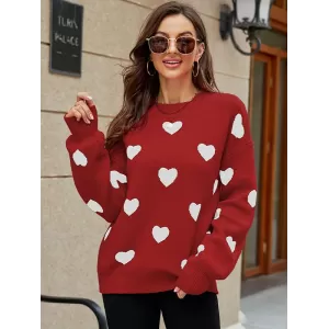 Casual Puff Sleeves Loose Heart Shape Sweater Top