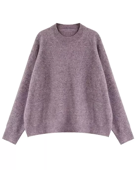 Simple Loose Long Sleeves Round-Neck Sweater Tops Pullovers