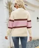 Stylish Loose Solid Color& Contrast Color Striped Lapel Collar Sweater Tops