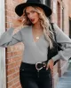 Casual Long Sleeves Solid Color V-Neck Sweater Tops