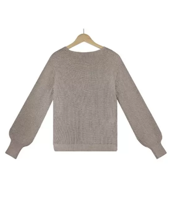 Casual Long Sleeves Solid Color V-Neck Sweater Tops