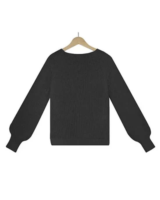 Casual Long Sleeves Solid Color V-Neck Sweater Tops