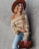 Long Sleeves Striped Off-The-Shoulder Sweater Tops