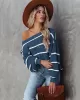 Long Sleeves Striped Off-The-Shoulder Sweater Tops