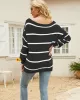 Long Sleeves Striped Off-The-Shoulder Sweater Tops