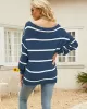 Long Sleeves Striped Off-The-Shoulder Sweater Tops