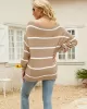 Long Sleeves Striped Off-The-Shoulder Sweater Tops