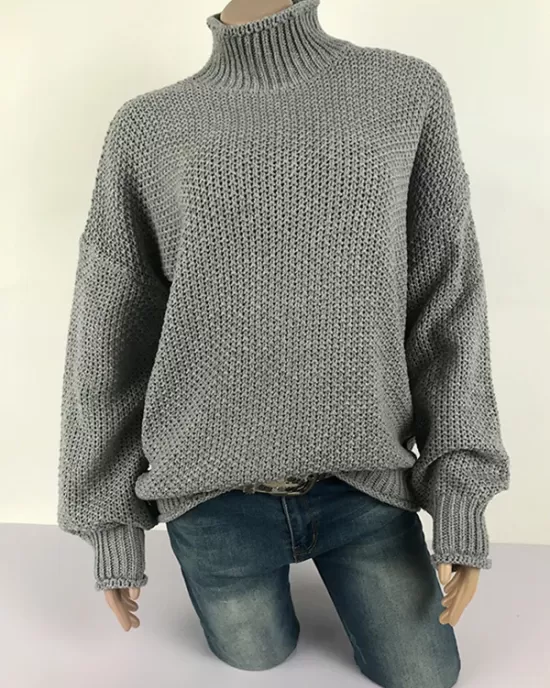 Casual Long Sleeves Solid Color High-Neck Sweater Tops