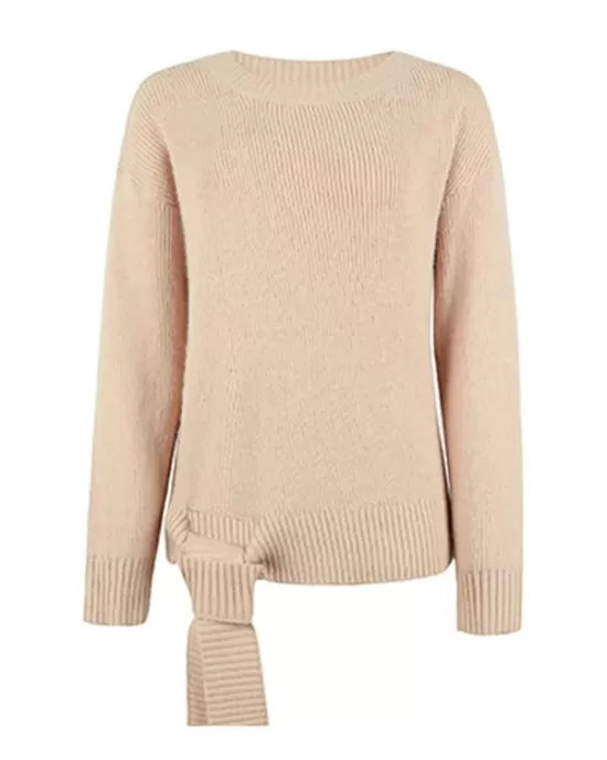 Casual Loose Long Sleeves Tied Solid Color Off-The-Shoulder Sweater Tops