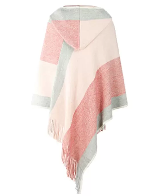 Casual Loose Striped Tasseled Hooded Cape