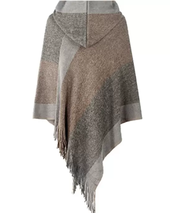 Casual Loose Striped Tasseled Hooded Cape