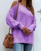 Long Sleeves Split-Side Solid Color Off-The-Shoulder Sweater Tops