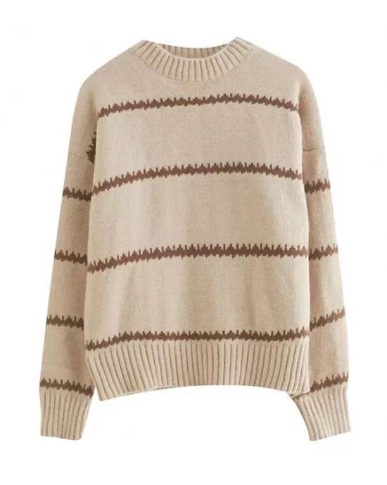 Casual Loose Long Sleeves Striped Round-Neck Sweater Tops