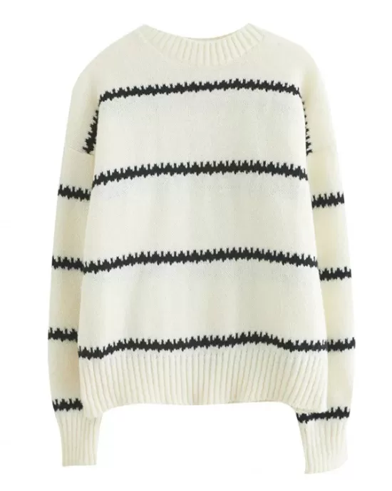 Casual Loose Long Sleeves Striped Round-Neck Sweater Tops