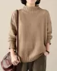 Casual Loose Long Sleeves Solid Color High-Neck Sweater Tops