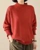 Casual Loose Long Sleeves Solid Color High-Neck Sweater Tops