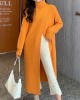 Stylish Long Sleeves Split-Front Solid Color High-Neck Sweater Tops