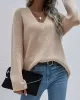 Casual Loose Solid Color V-Neck Sweater Tops