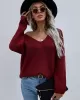 Casual Loose Solid Color V-Neck Sweater Tops