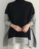 Split-Joint Split-Side Striped Batwing Sleeves Loose High Neck Sweater