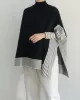 Split-Joint Split-Side Striped Batwing Sleeves Loose High Neck Sweater