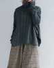 Cable- Knit High-neck Solid Loose Sweater