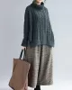 Cable- Knit High-neck Solid Loose Sweater