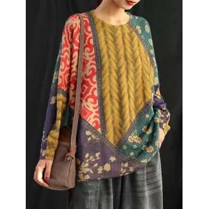 Ethnic Style Round Neck Print Sweater