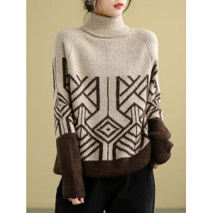 Original Print High-Neck Knitting Sweater