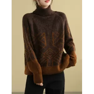 Original Print High-Neck Knitting Sweater