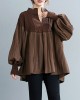 Stylish Knitting Split-Joint Puff Sleeve Shirt Pullover Top