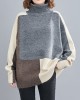 Stylish Split-Joint High-Neck Knitting Sweater