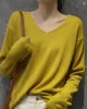 Simple Solid Color V-Neck Long Sleeve Knitwear Tops