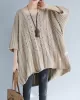 Vintage Loose Solid Color Round-Neck Batwing Half Sleeves Knitting Sweater