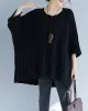 Vintage Loose Solid Color Round-Neck Batwing Half Sleeves Knitting Sweater