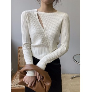 Fashion Asymmetric Solid Color Round-Neck Sweater Top