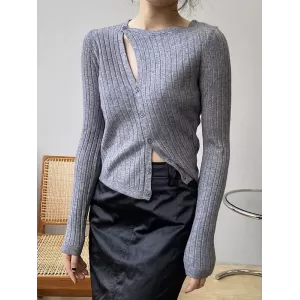 Fashion Asymmetric Solid Color Round-Neck Sweater Top