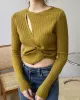 Fashion Asymmetric Solid Color Round-Neck Sweater Top